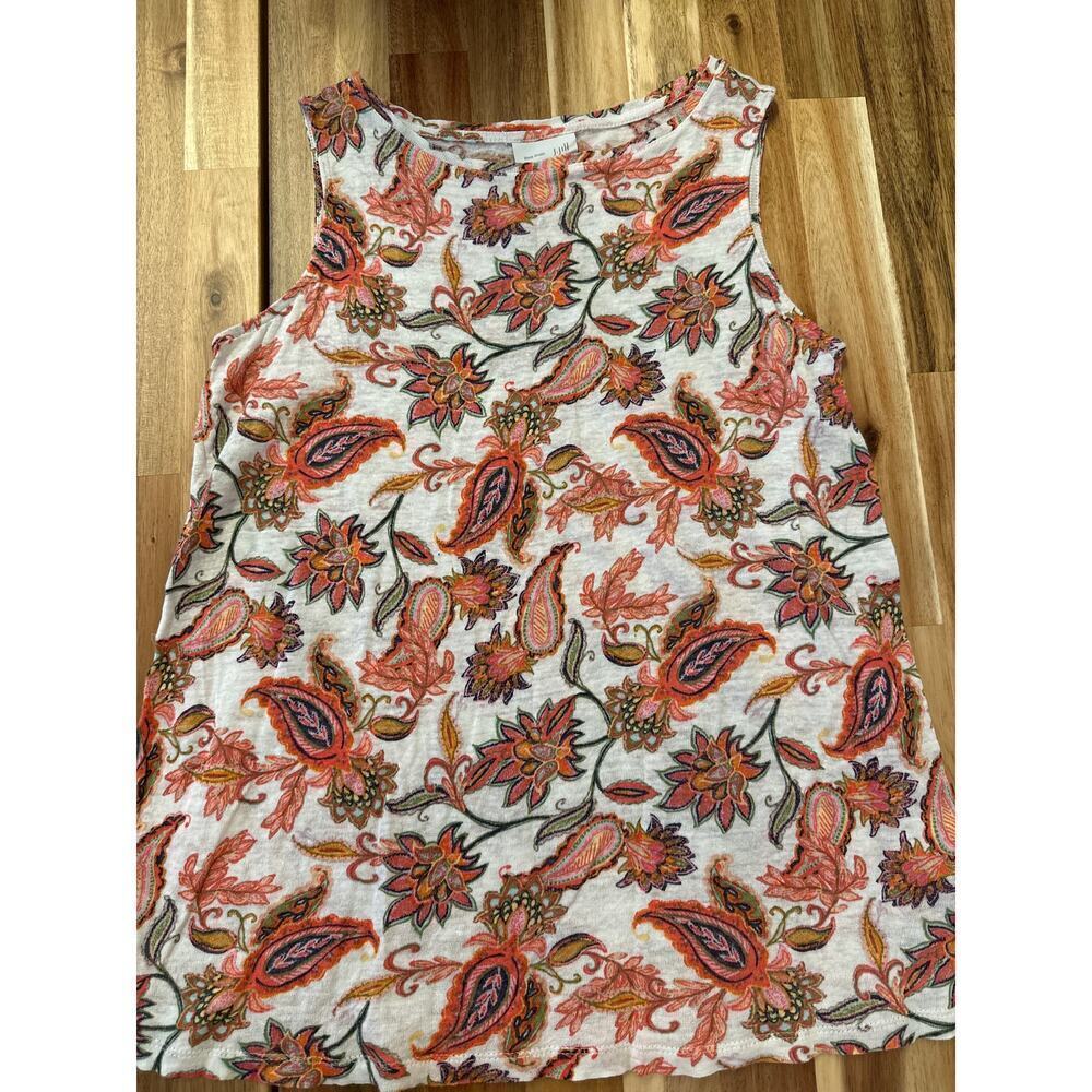 J Jill Love Linen White and Orange Paisley Tank top Womens XSmall - Picture 2 of 5